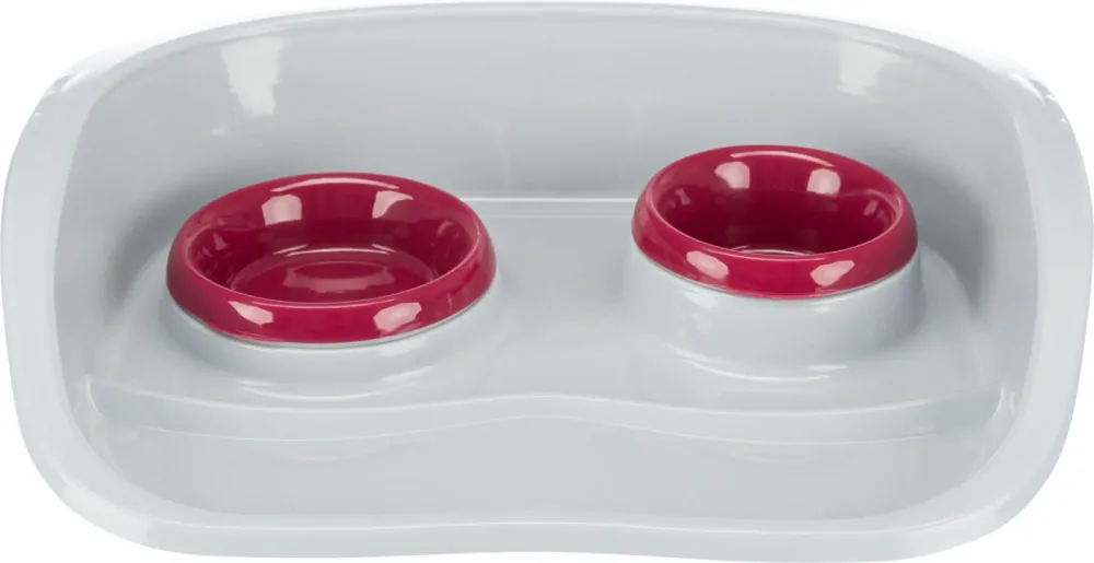 TRIXIE Plastový bar se 2 miskami (0,25 l/ 9cm a 0,3 l/11cm), 46x11x30 cm, šedá/různé