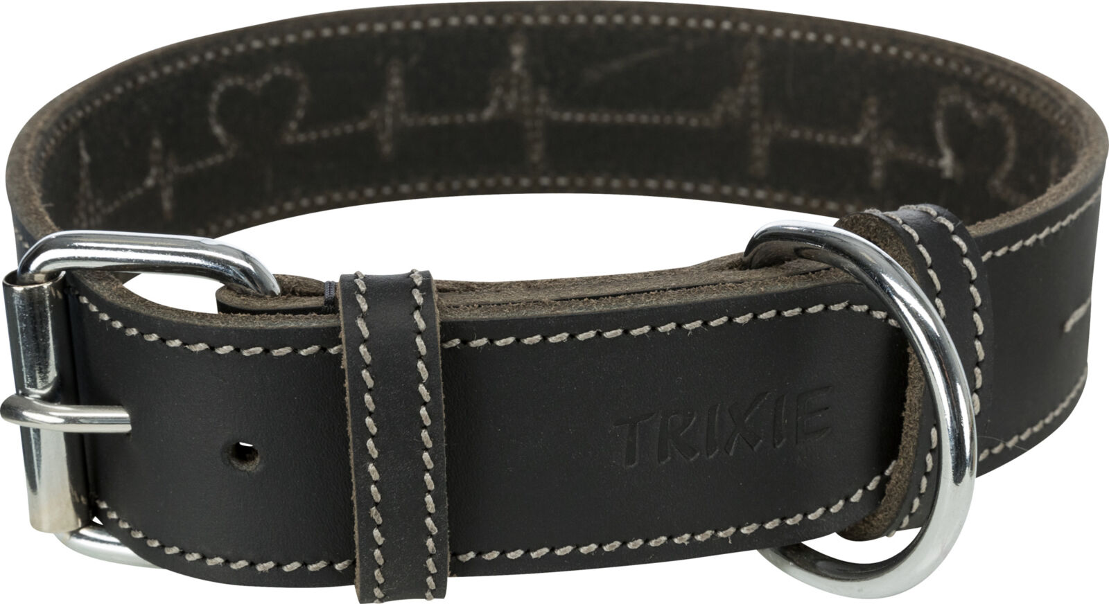 TRIXIE RUSTIC kožený obojek Heartbeat - černá L:47-55cm/40mm