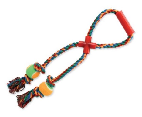 Přetahovadlo DOG FANTASY s držákem barevné + 2 tenisáky 70 cm