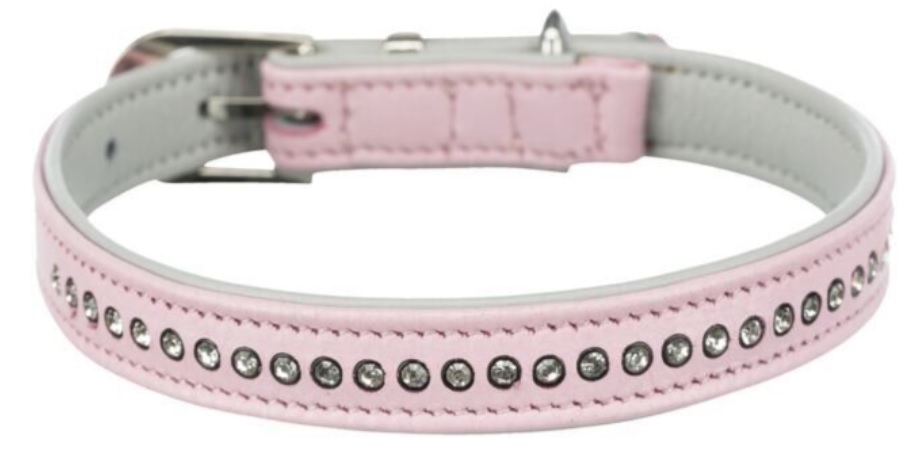 TRIXIE Active Comfort kožený obojek s kamínky - růžová XS-S:20-24 cm/12 mm