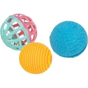 TRIXIE Sada 3 ks míčků, plastový s rolničkou a pěnové 3,5-4 cm