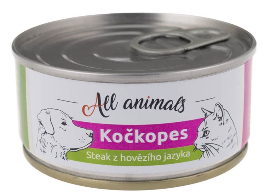ALL ANIMALS konzerva KOČKOPES steak z hovězího jazyka, 100 g