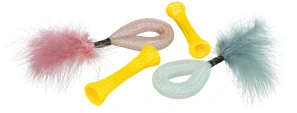 Set 4ks trubiček s peřím, hračka pro kočky,  15 cm