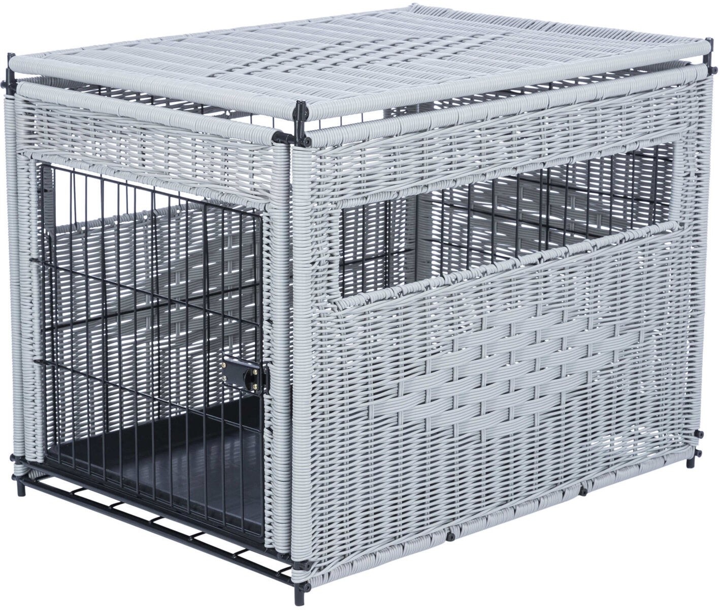 TRIXIE Interiérový kennel, M: 58 x 60 x 77 cm, polyratan, světlešedá