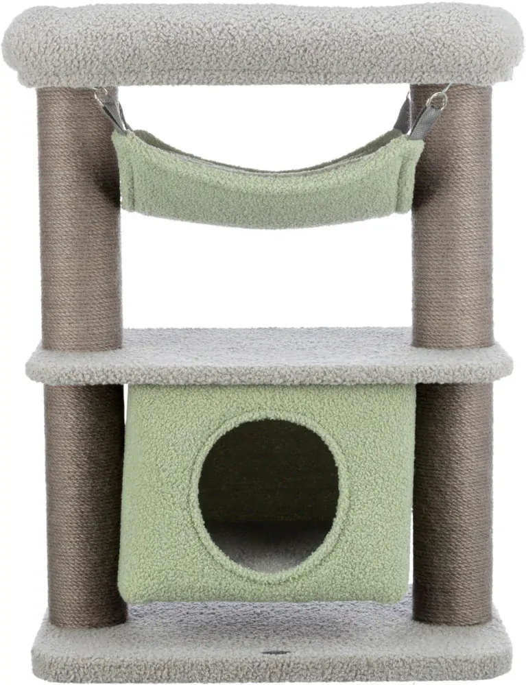 TRIXIE JUNIOR škrábadlo LUNITO, 2 patra, jeskyně, hammock, 71 cm, šedá/mátová