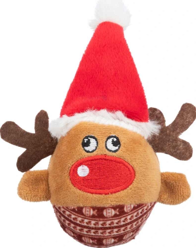 TRIXIE Xmas REINDEER - vánoční plyšový míček sob, chrastící, 6 x 12 cm