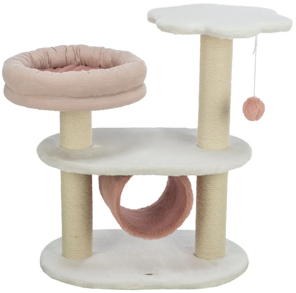 TRIXIE Škrabadlo ISABELLA, 70 cm, oválná základna, 2 patra, tunel, lůžko, bílá/antická růžová