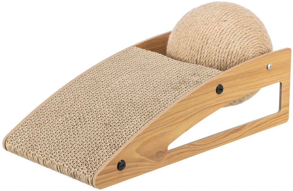 TRIXIE Škrabací rampa s míčem, 40 × 17 × 20 cm, dřevo/karton/sisal