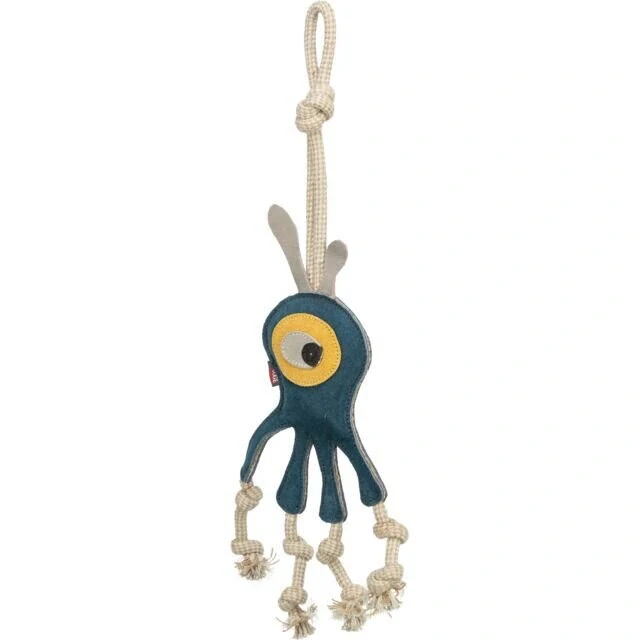 TRIXIE Monster - příšerka na laně, 47 cm, hračka pro psy,  100% pravá kůže/lano, petrolejová