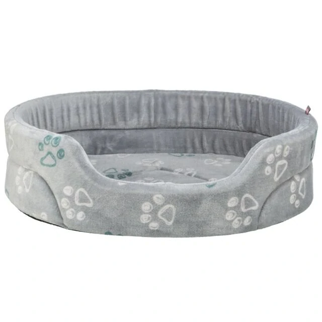 TRIXIE Pelech JIMMY Soft oválný, měkký plyš, světlešedý s tlapkami 55 x 45cm