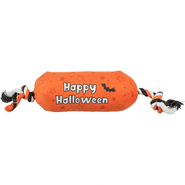 TRIXIE Válec HALLOWEEN, plyšová hračka se zvukem, na laně, 30 cm, oranžová - LIMITOVANÁ NABÍDKA
