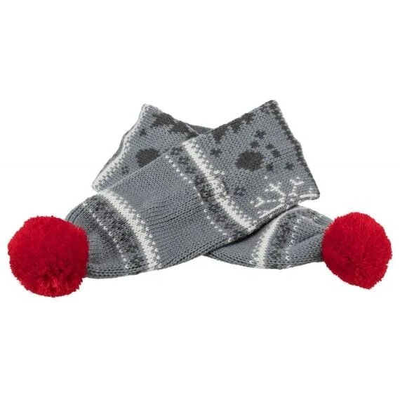 TRIXIE Vánoční šál s bambulkou, šedobílá/červená 70 cm