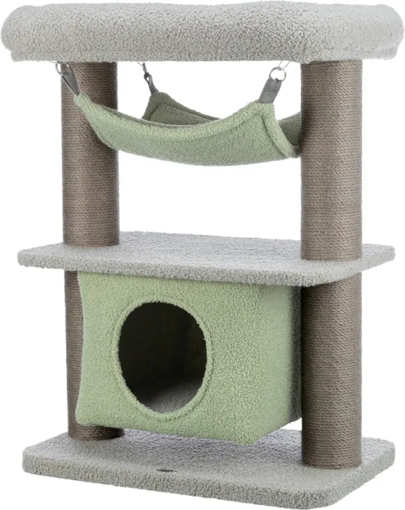TRIXIE JUNIOR škrábadlo LUNITO, 2 patra, jeskyně, hammock, 71 cm, šedá/mátová