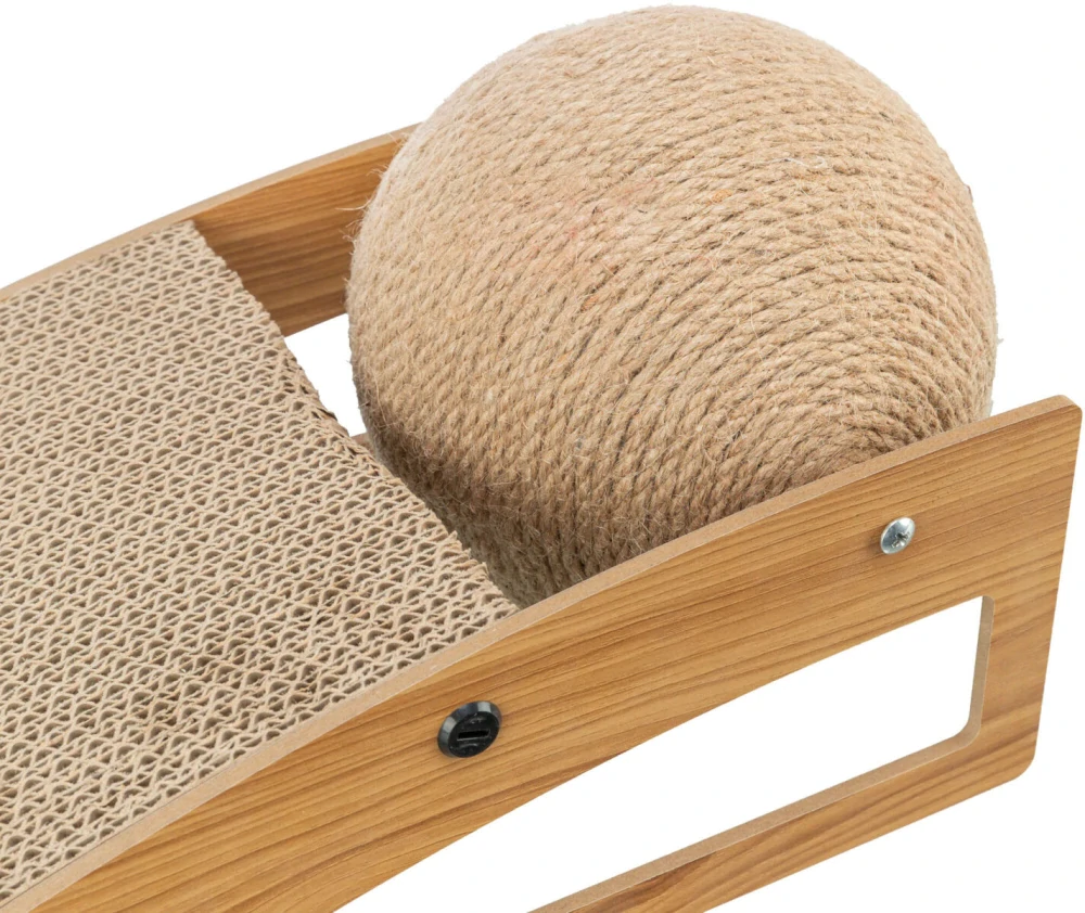 TRIXIE Škrabací rampa s míčem, 40 × 17 × 20 cm, dřevo/karton/sisal