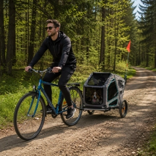 TRIXIE Vozík za kolo, L: 55,5 × 77 × 105/147 cm, do 45 kg, šedá/šalvějová