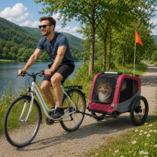 TRIXIE Vozík za kolo, M: 66 × 74 × 76/136 cm, do 22 kg, šedá/červená